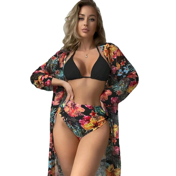 Women's bikini set with high waist and floral cover-up Mune Fashion