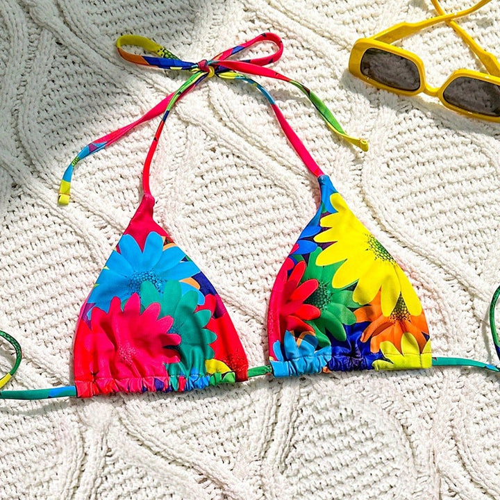 Women Triangle Bikini with Floral Ruffle Design Mune Fashion