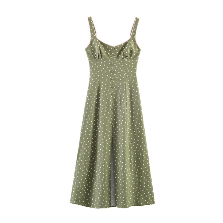 Women's vintage-inspired strap midi dress with tailored fit and continuous button placket Mune Fashion