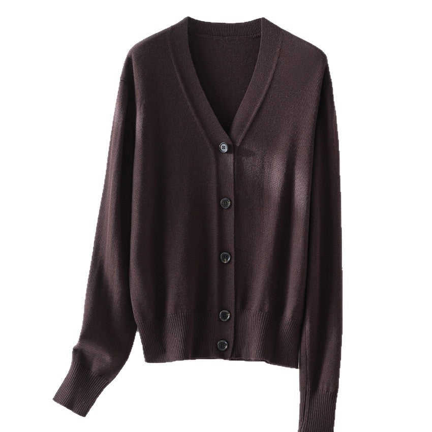 Women's Fine V-Neck Cardigan with Button Placket and Ribbed Hem Mune Fashion