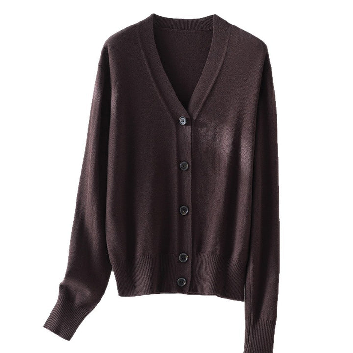 Women's Fine V-Neck Cardigan with Button Placket and Ribbed Hem Mune Fashion