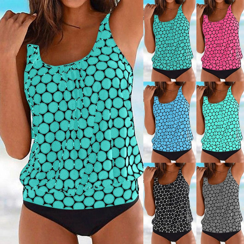 Women's Tankini Top with Casual Cut and Stylish Polka Dot Pattern Mune Fashion