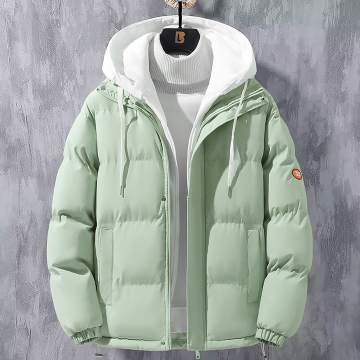 Men's padded quilted jacket with two-layer hood, two-way zipper and windproof outer shell Mune Fashion