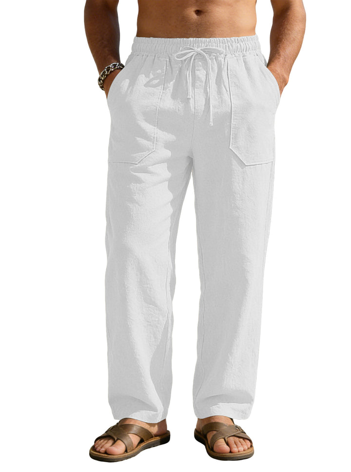 Men's wide Relaxed pants made of linen blend with drawstring waistband and patch leg pockets Mune Fashion