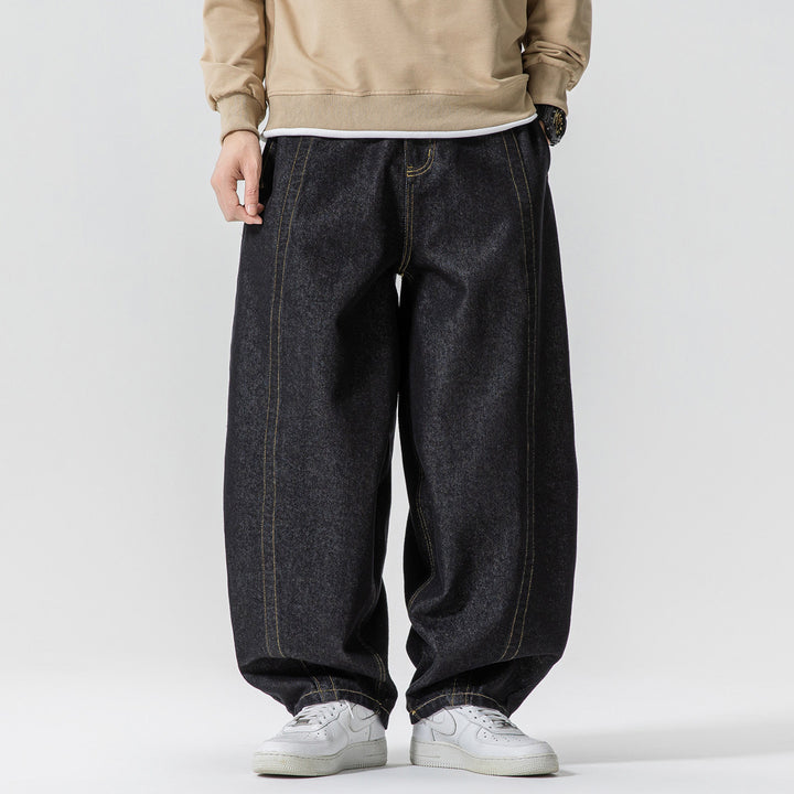 Men's Baggy Denim Pants with extra wide leg, drop crotch and visible contrast stitching Mune Fashion