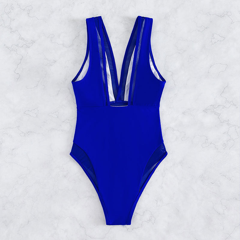 Ladies Athletic One-Piece Swimsuit with Deep V-Neck Mune Fashion