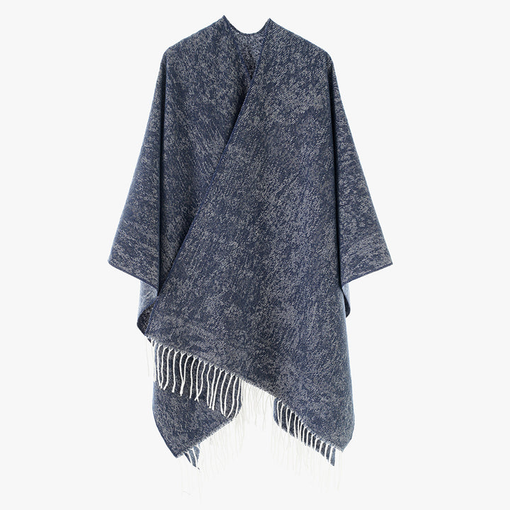 Women's poncho made of wool blend knit with fringes and wide oversized cut Mune Fashion