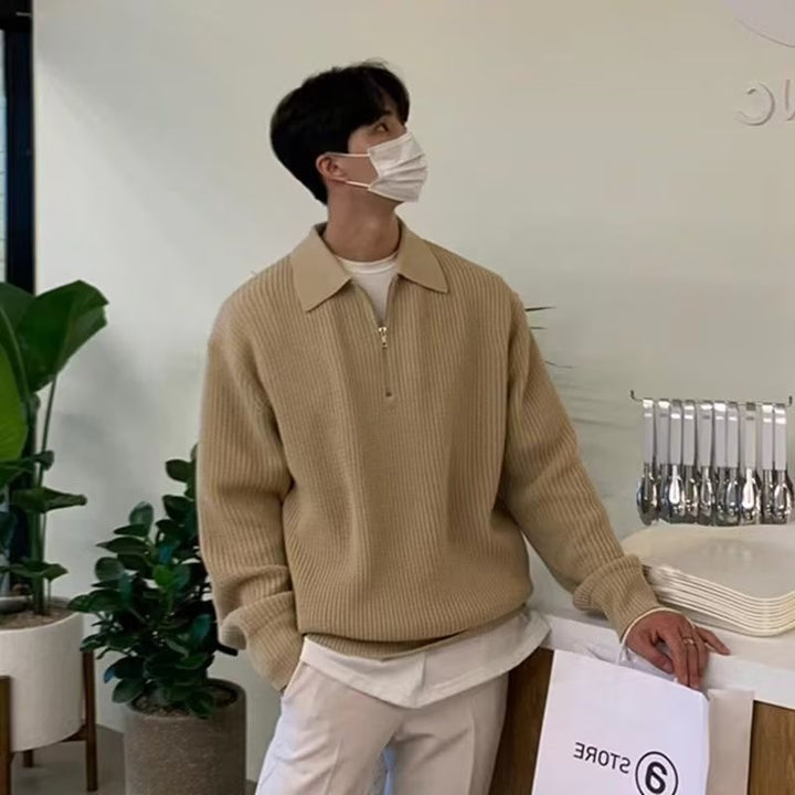 Men's chunky knit sweater with stand-up collar and zipper Mune Fashion