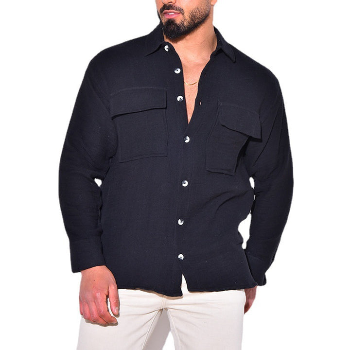 Men's Lightweight Linen Shirt with Chest Pockets and Full Button Placket Mune Fashion