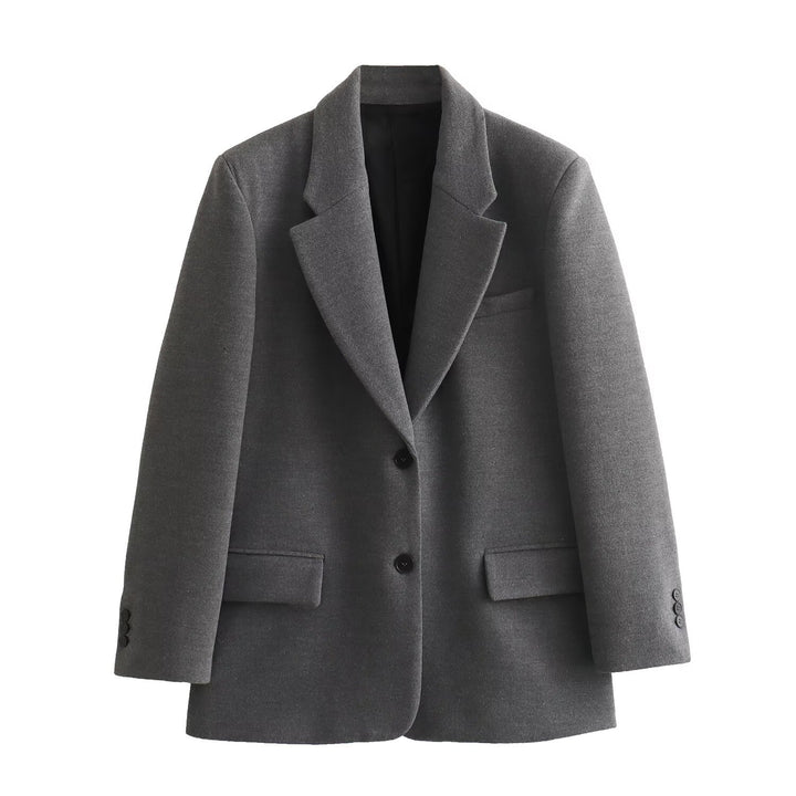 Women Long Wool Blend Double-Breasted Coat with Notched Collar and Flap Pockets Mune Fashion