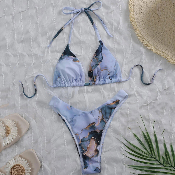 Women's High-Cut Bikini Set with Stylish Marble Print Mune Fashion