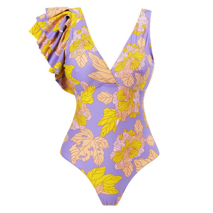 Women's Elegant One-Piece Swimsuit with Floral Ruffle Details Mune Fashion