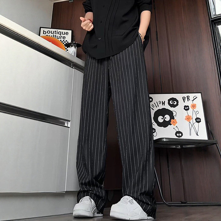 Women's Comfortable Knit Pants with Vertical Stripes Mune Fashion