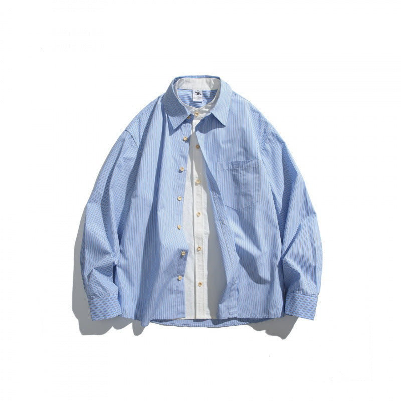 Men's Oversized Shirt with Fine Stripes and Contrast Button Placket Mune Fashion