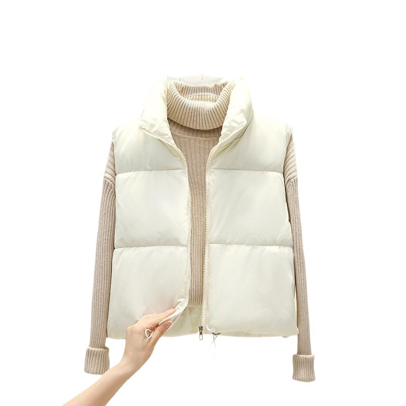 Women’s nan ultra-light short padded vest with high stand-up collar, two-way zipper and adjustable drawstring hem Mune Fashion