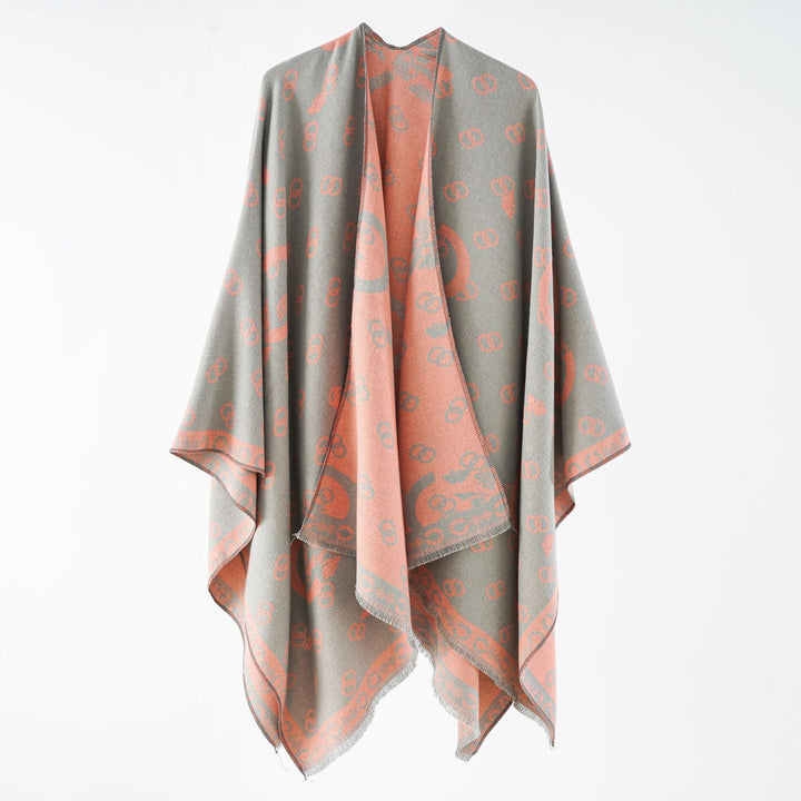 Women's Reversible Jacquard Wrap with Fringe and Generous Wrap Silhouette Mune Fashion