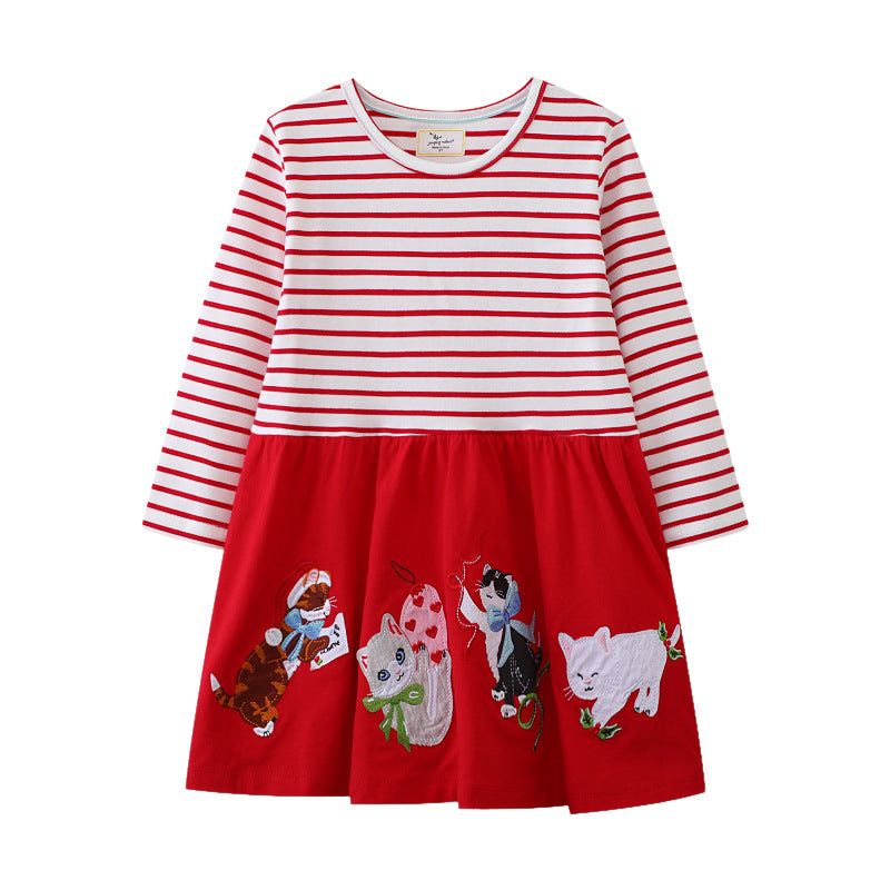 Girls cotton dress with playful cat appliqués Mune Fashion