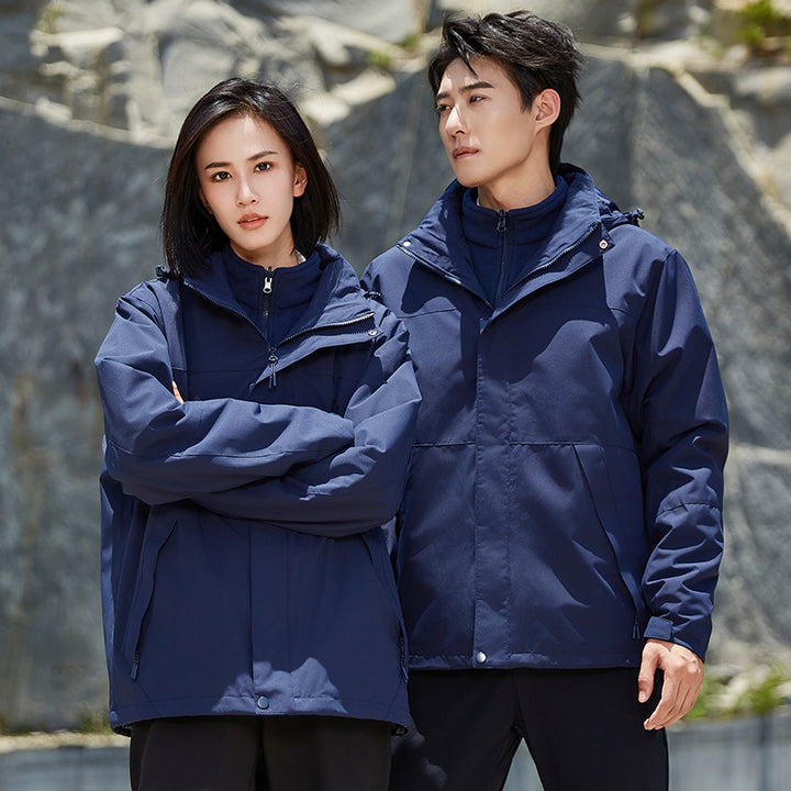 Unisex two-layer water-repellent outdoor jacket with hood and color block design Mune Fashion