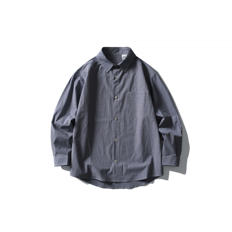 Men's loosely cut oversized shirt with fine Vichy check, chest pocket and rounded hem Mune Fashion