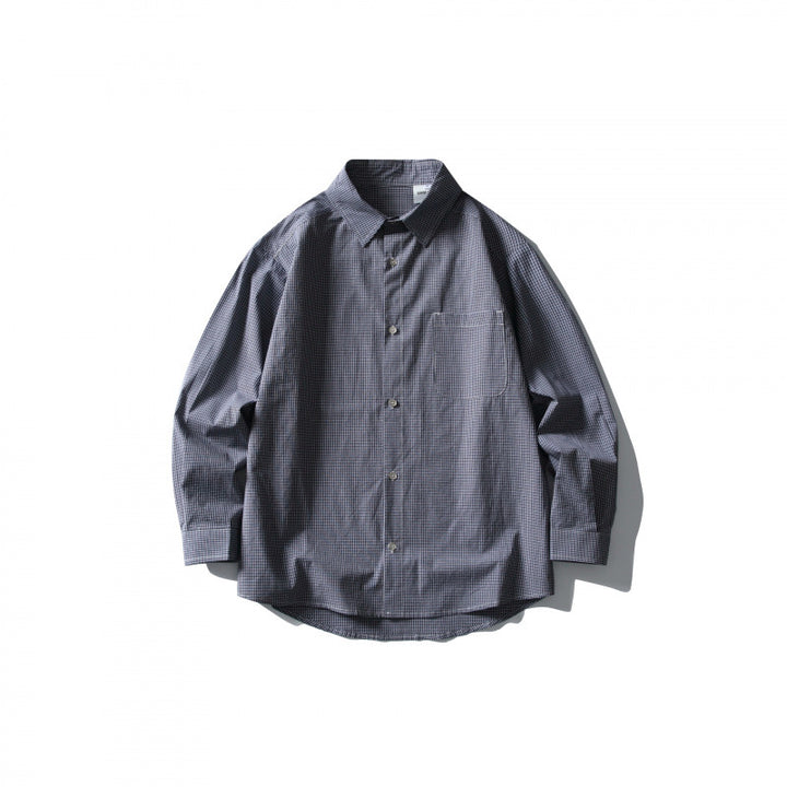 Men's loosely cut oversized shirt with fine Vichy check, chest pocket and rounded hem Mune Fashion