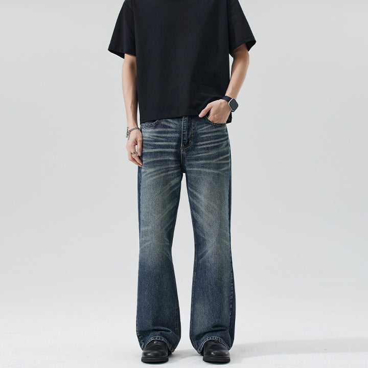 Men's Wide Flared Jeans in Vintage Look with Whisker Effect Mune Fashion