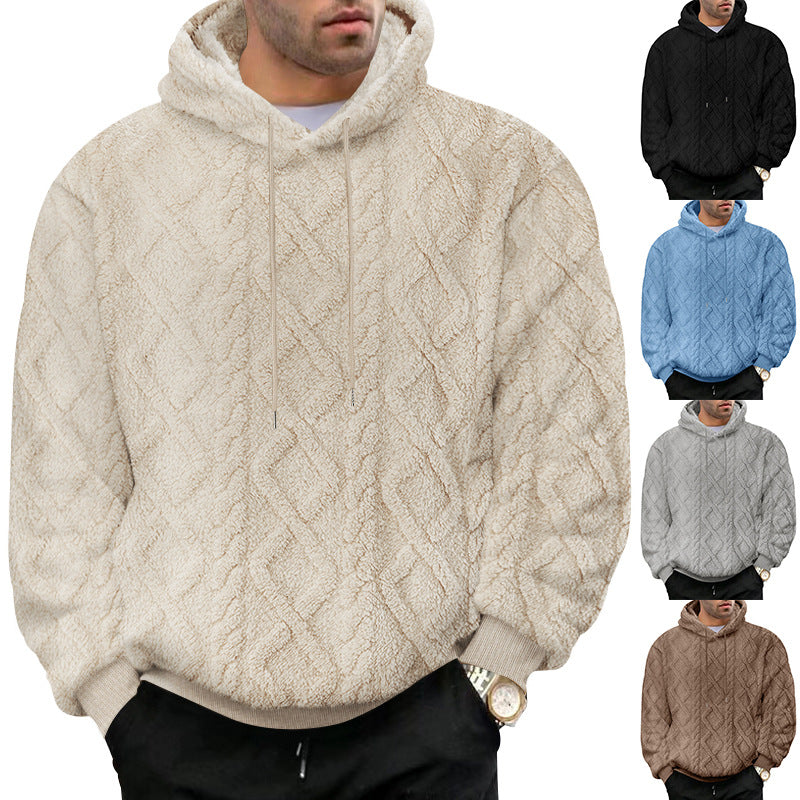 Men's structured Sherpa hoodie with diamond quilting, drawstring hood, and ribbed cuffs Mune Fashion