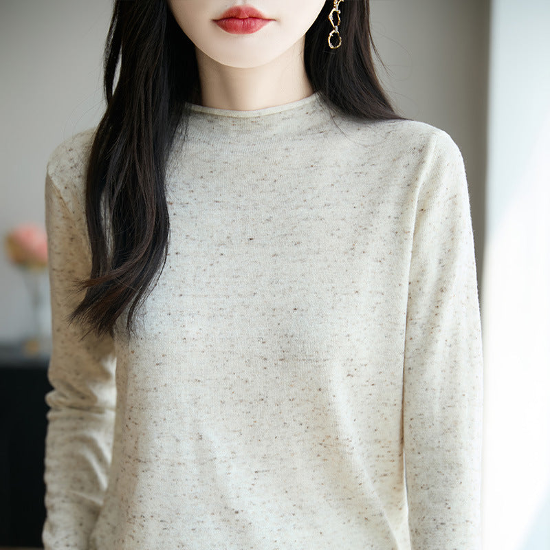 Women's Minimalist Nep Knit Long Sleeve with Short Stand-Up Collar Mune Fashion