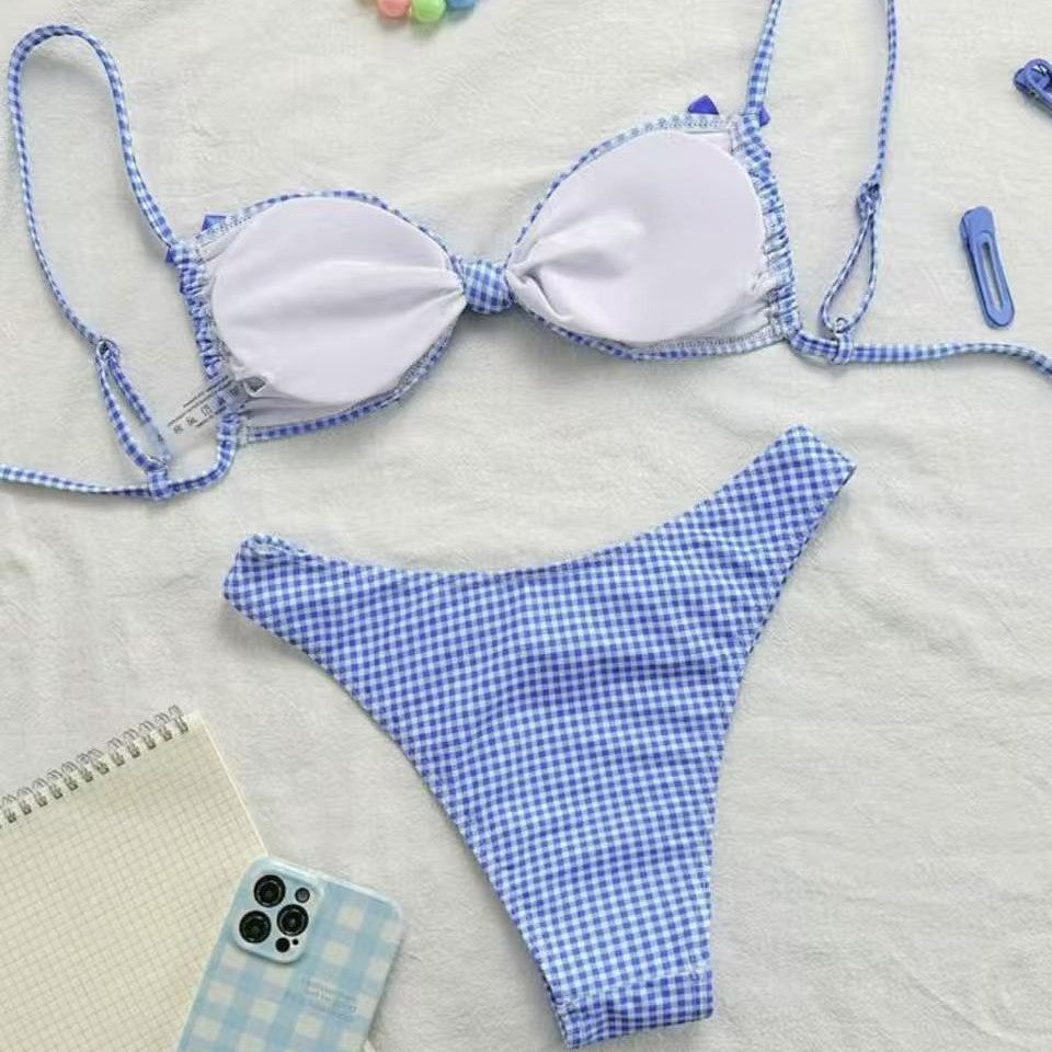 Women's Triangle Bikini with Playful Checkered Pattern Mune Fashion