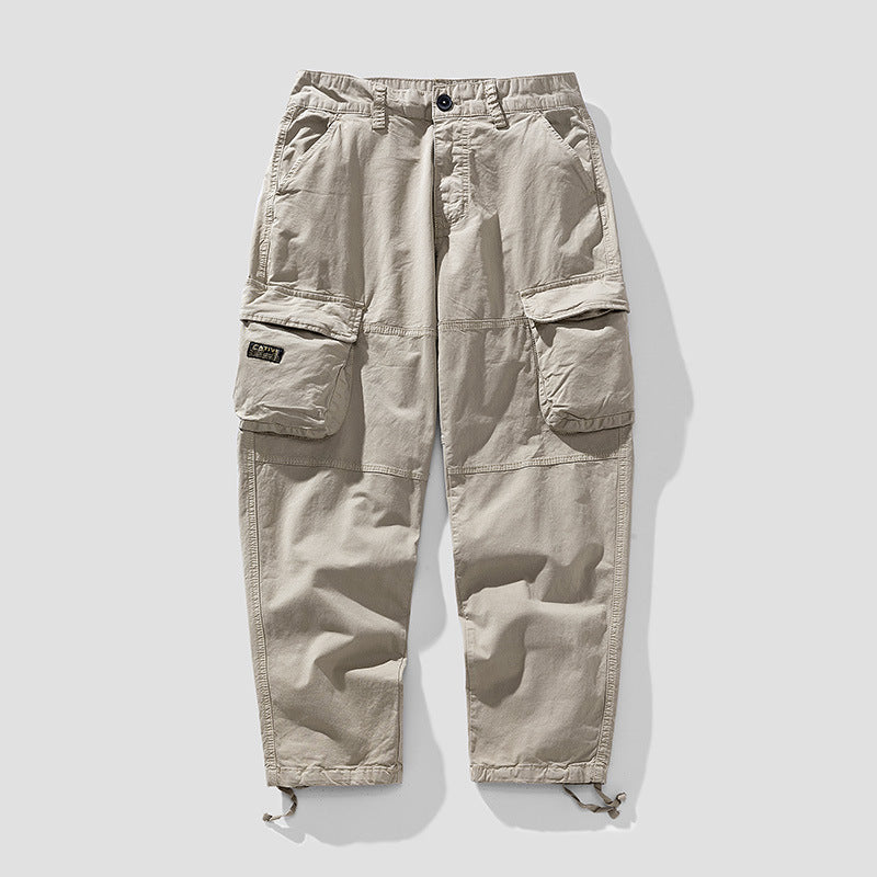 Herren Cargo‑Hose im Utility‑Workwear‑Stil mit großen Klappentaschen, Kniepaneelen und Kordelabschluss Mune Fashion