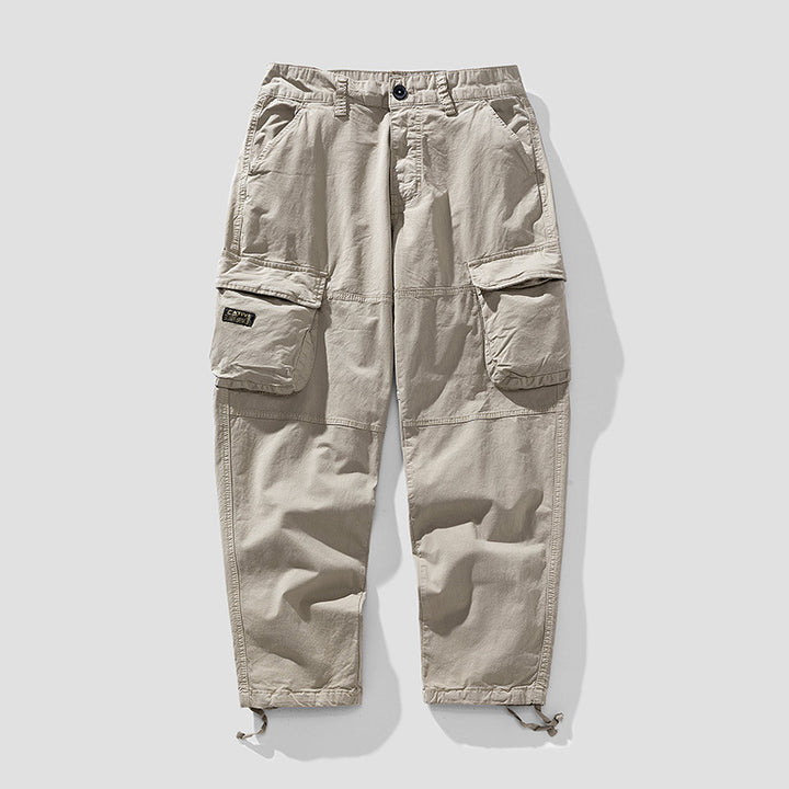 Herren Cargo‑Hose im Utility‑Workwear‑Stil mit großen Klappentaschen, Kniepaneelen und Kordelabschluss Mune Fashion