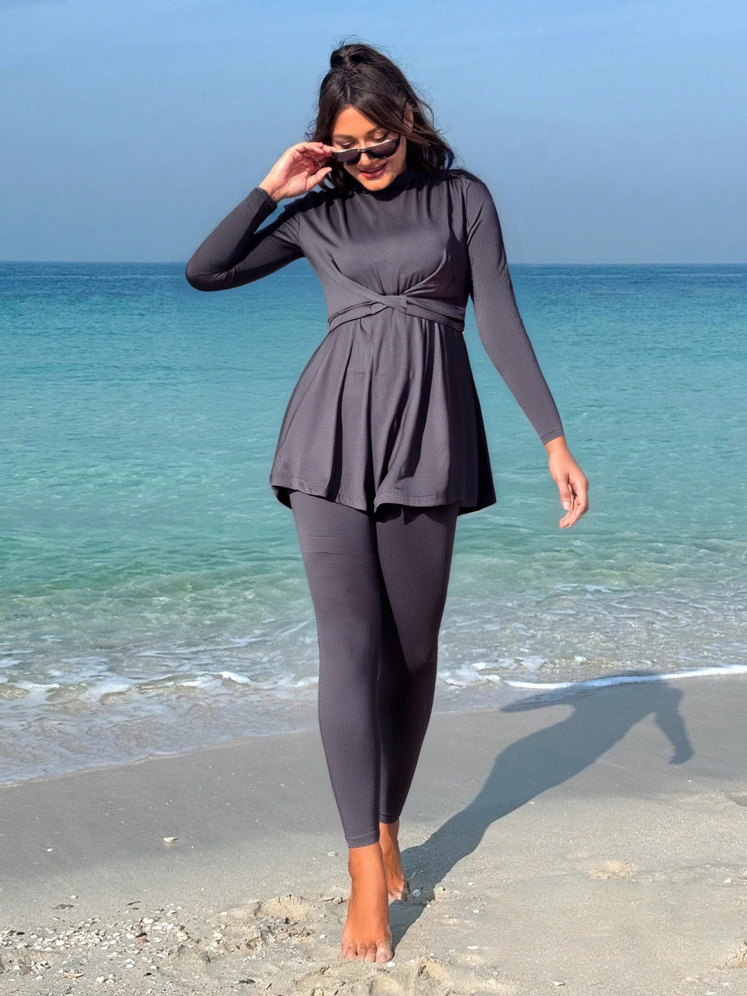 Ladies fashionable long sleeve swimsuit with wrap skirt Mune Fashion