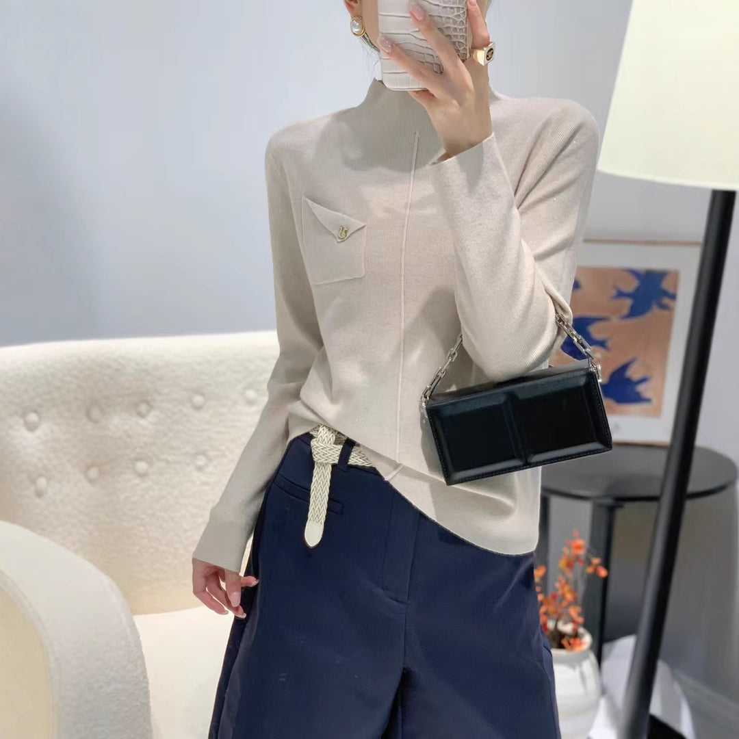 Ladies Elegant Sweater with Stand-up Collar Mune Fashion