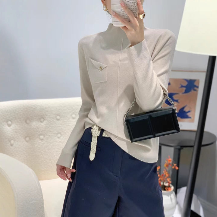 Ladies Elegant Sweater with Stand-up Collar Mune Fashion
