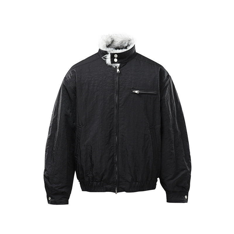 Men's Quilted Bomber Jacket with High Teddy Collar, Concealed Zipper and Elastic Hem Mune Fashion