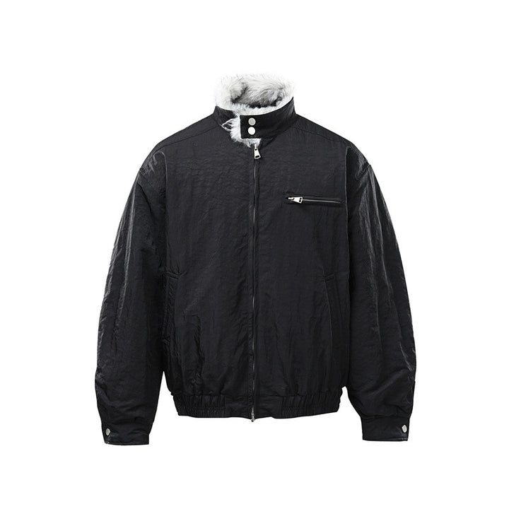 Men's Quilted Bomber Jacket with High Teddy Collar, Concealed Zipper and Elastic Hem Mune Fashion