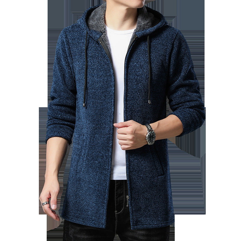 Men's urban hooded knitted coat with teddy lining, concealed zipper and side pockets Mune Fashion