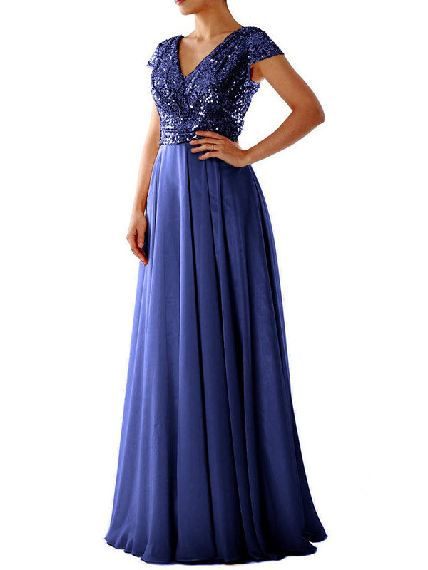 Mune | Women Dresses V-Neck Sequin Chiffon Panel Maxi Dress
