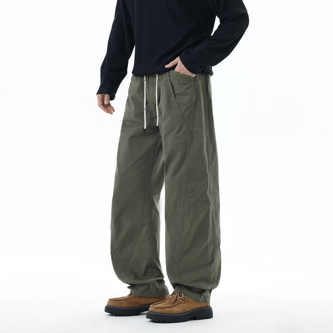 Men's Light Relaxed-Fit Trousers with Drawstring, Slanted Side Pockets and Panel Seams Mune Fashion