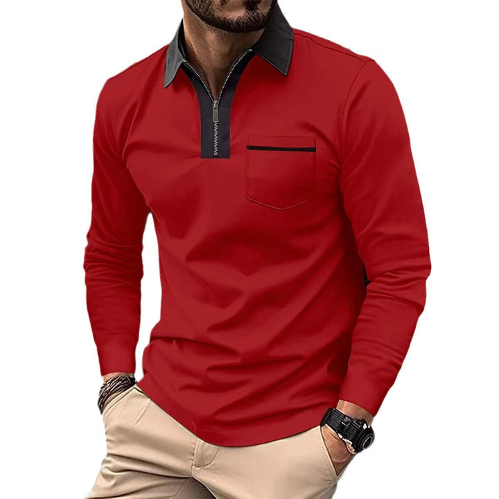 Men's Long Sleeve Polo Shirt with Half Zip, Contrast Collar & Chest Pocket Mune Fashion