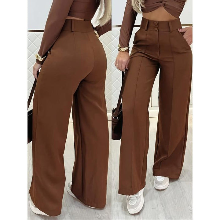 Women's High-Waisted Wide Palazzo Pants with Pleat Mune Fashion