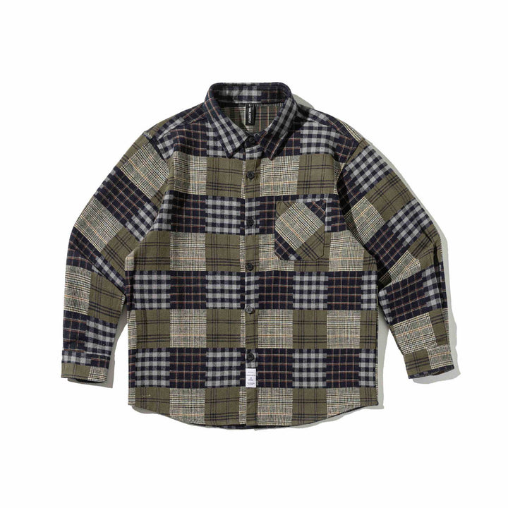 Men's Checked Patchwork Flannel Overshirt with Chest Pocket Mune Fashion