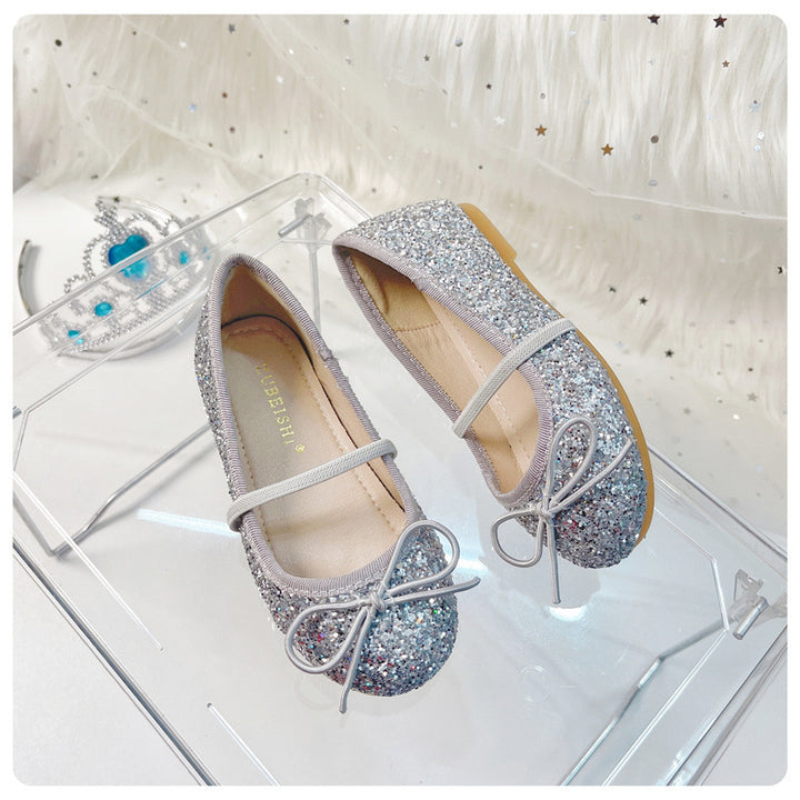 Girl Glittering Ballerinas with Decorative Bow Decoration Mune Fashion
