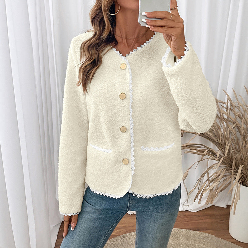 Women Elegant Cardigan with Lace Decorations Mune Fashion
