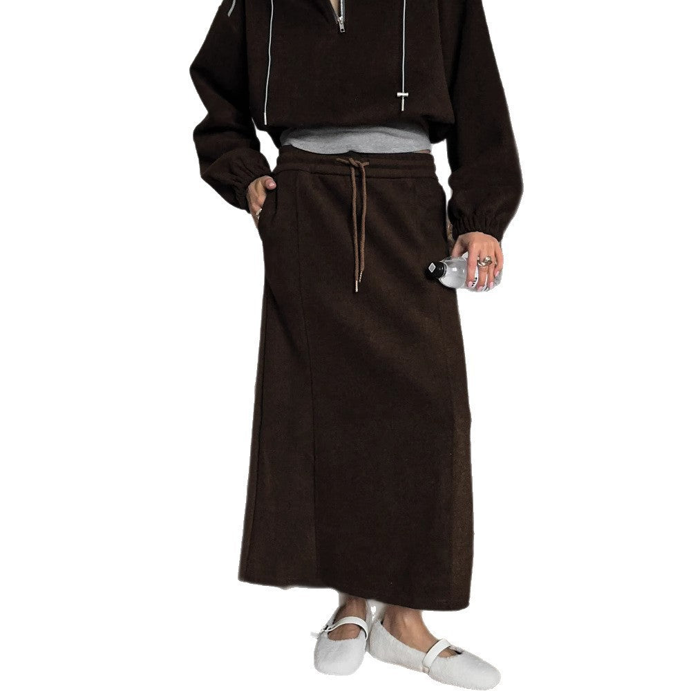 Women's Maxi Skirt made of Sweat with Drawstring and Side Pockets Mune Fashion