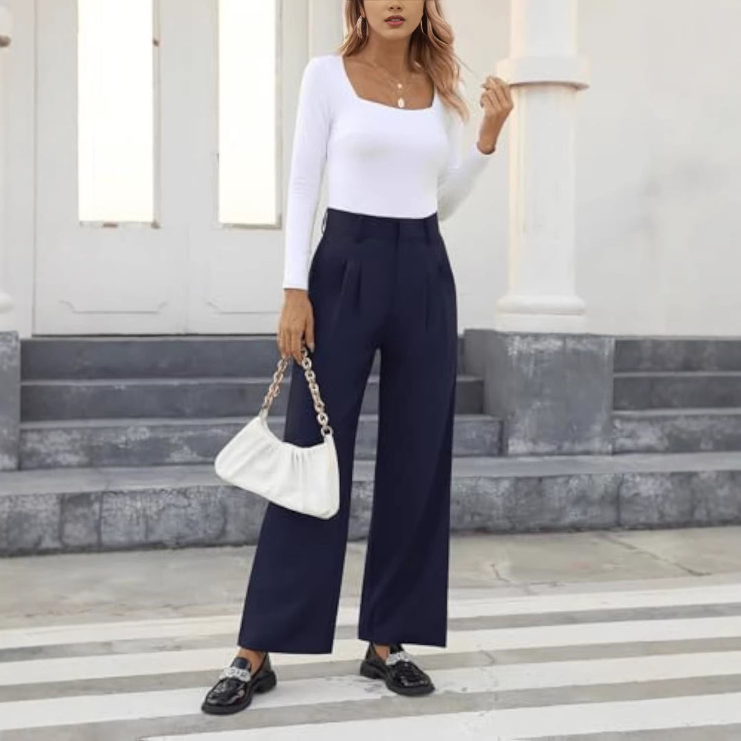 Women's High-waisted Pleated Palazzo Pants with Wide Leg Drune