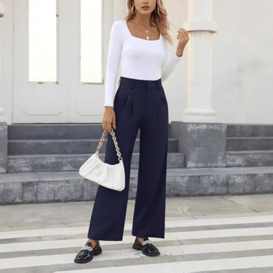 Women Elegant, high-waisted fabric trousers Mune Fashion
