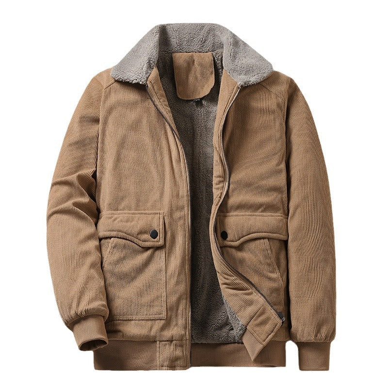 Men's cord jacket in worker style with sherpa lining, zipper and ribbed cuffs Mune Fashion