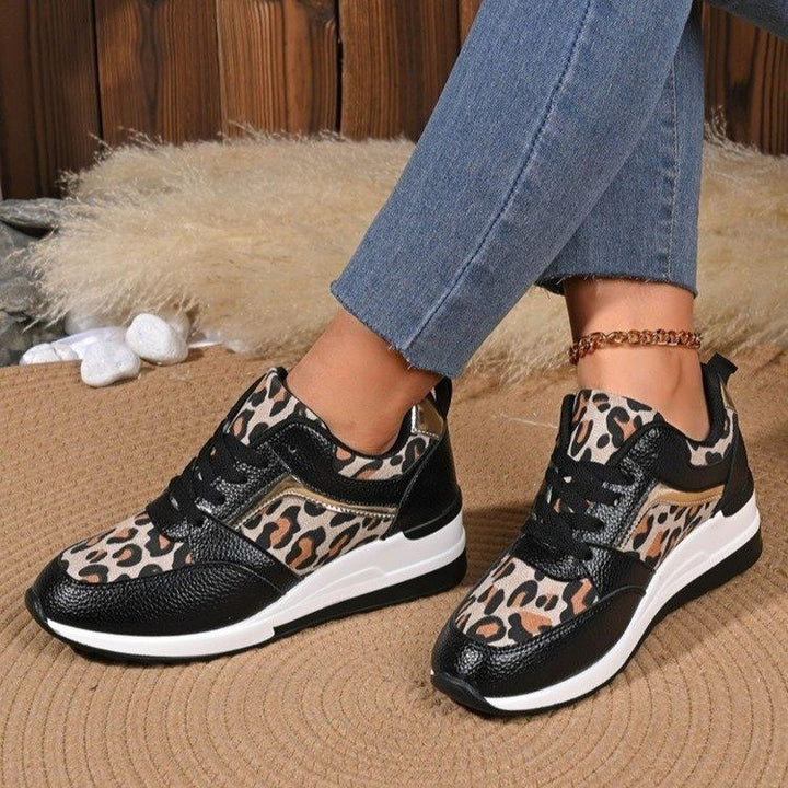 Women's stylish platform sneakers with leopard print, cushioned comfort insole and shiny inserts Mune Fashion