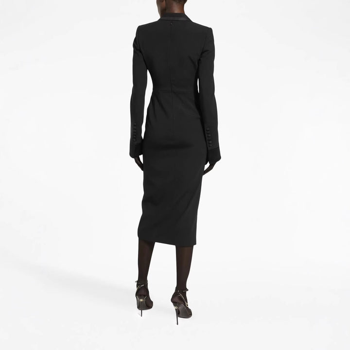 Women's Tailored Blazer Dress in Long Cut with Satin Lapels and Front Slit Mune Fashion