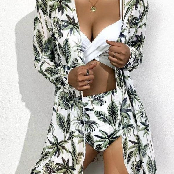 Women's bikini set with floral kimono and high-cut top Mune Fashion